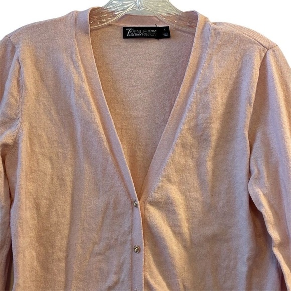 7th Avenue Women's Pink Cardigan Sweater Size L Long Sleeve V-Neck Jewel Buttons - Picture 2 of 9